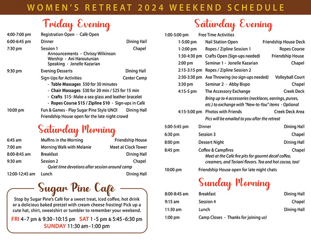 2024 Women's Retreat Schedule