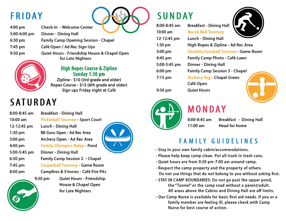 Family Camp Schedule 2024